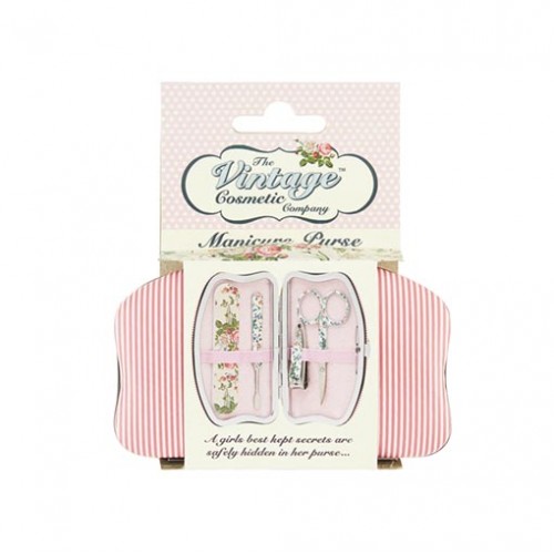 Vintage Cosmetics - Manicure Purse Set - Pink Stripe